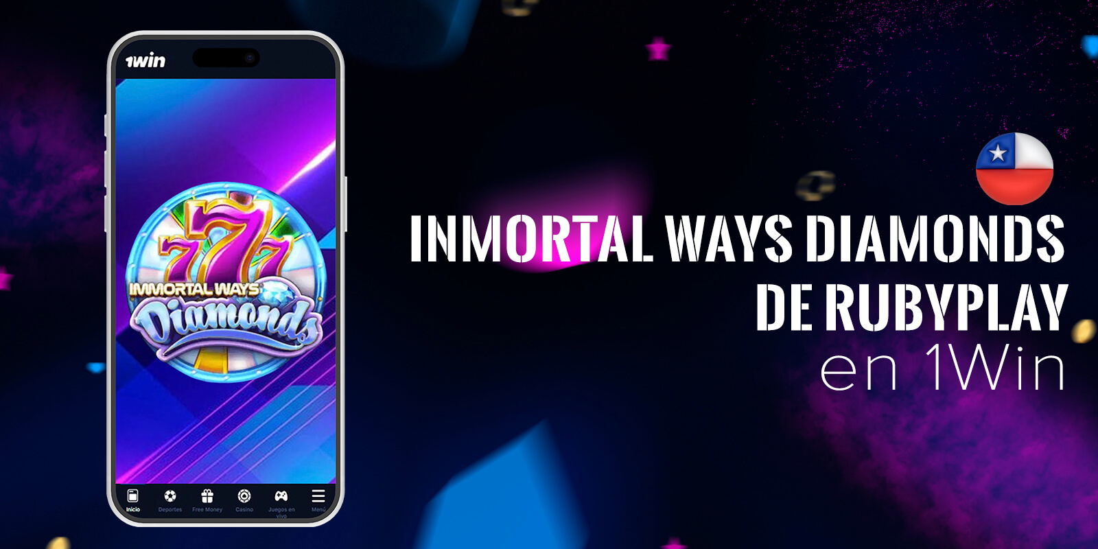 Tragamonedas Inmortal Ways Diamonds de RubyPlay con mecánica Megaways, multiplicadores Wild y tiradas gratis.