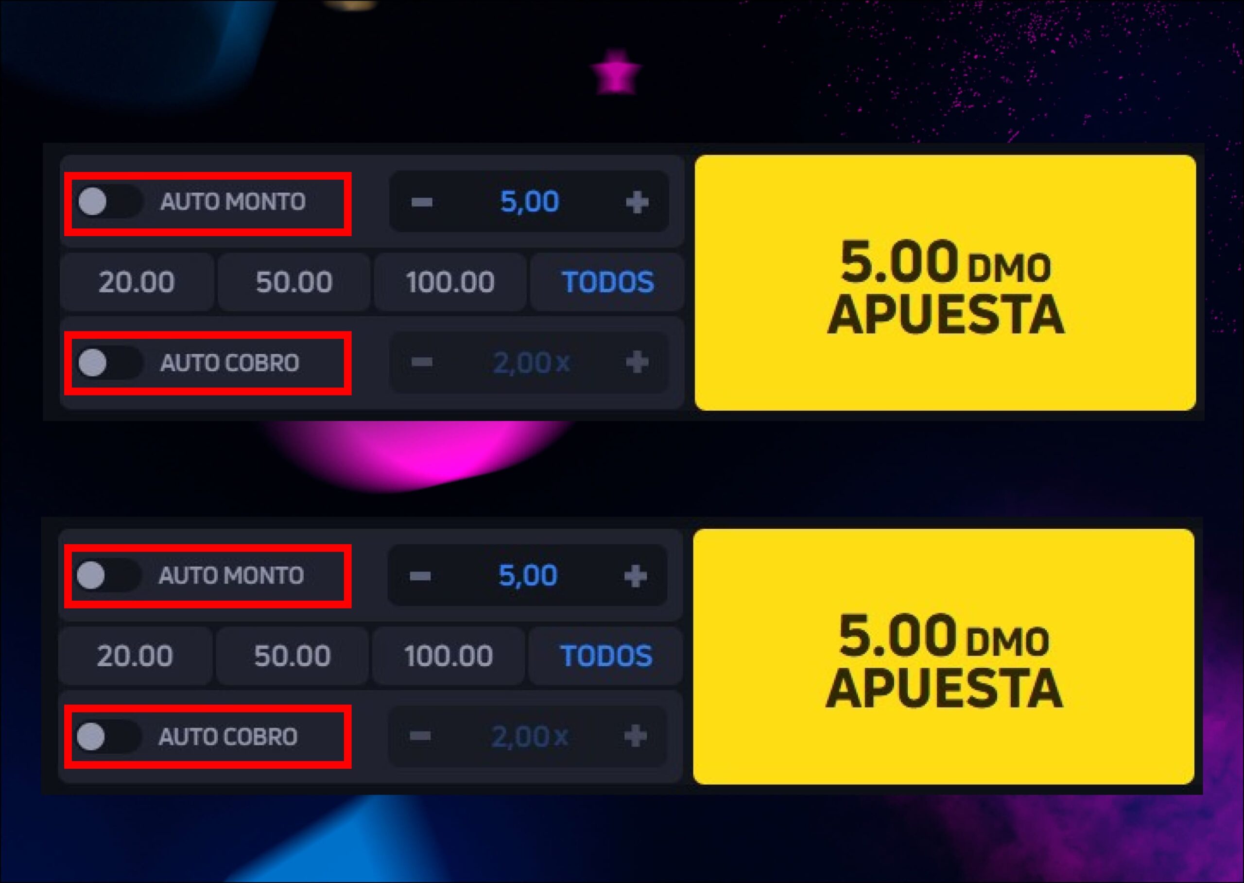 Panel de apuesta automática en JetX.