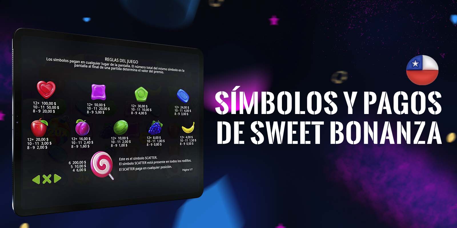Combinaciones de símbolos en Sweet Bonanza.